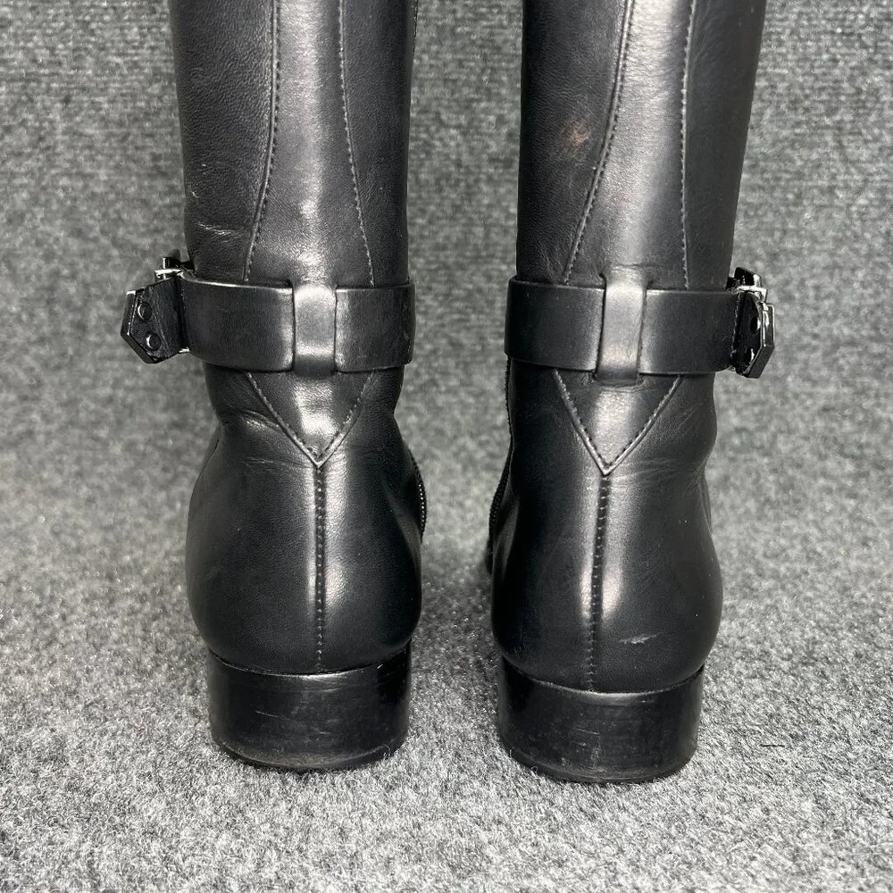 Via Spiga Tall Riding Boots Women's Size 7.5 Black Leather Buckle Knee High Boot